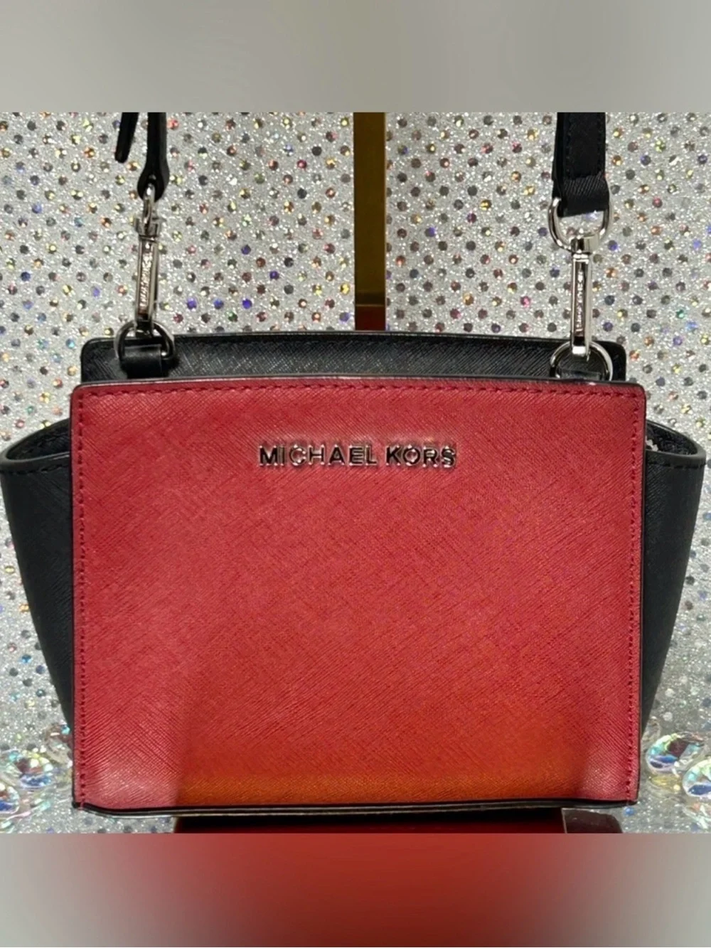 Michael Kors Red and Black Leather Crossbody Bag